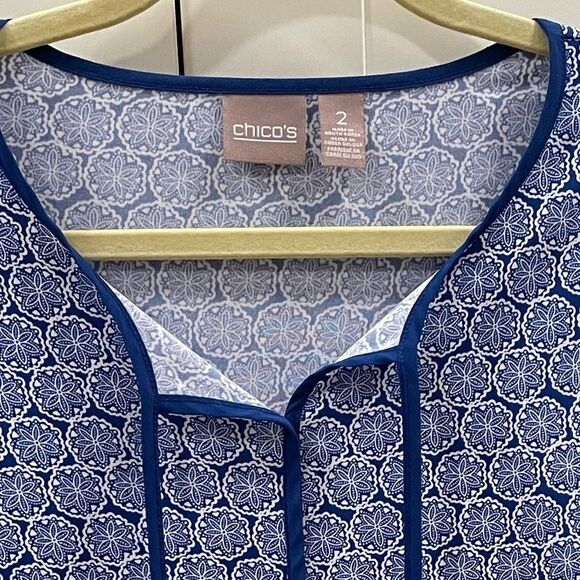 💙 Chico’s Size 2 Royal Blue Tie-Neck Blouse – Fits Like Large - Picture 3 of 3